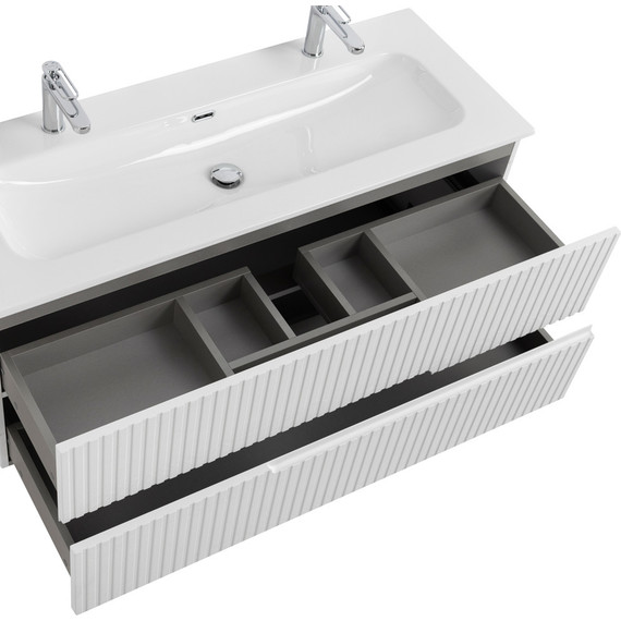 Тумба подвесная с раковиной Cezares DUET-N-1200-2C-SO-FBS-P 120 см (раковина CZR-8073-120-1-2) ясень белый софт фото 6