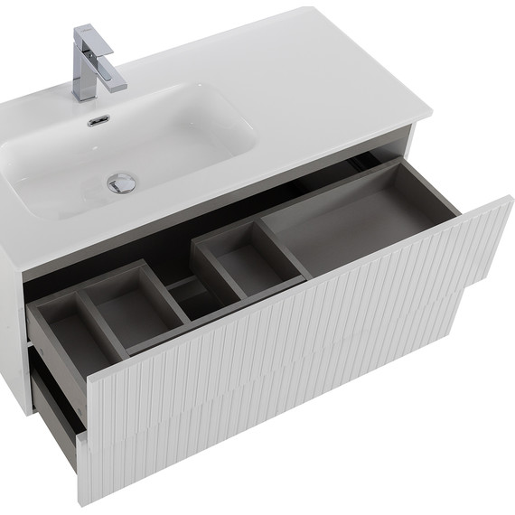 Тумба подвесная с раковиной Cezares DUET-N-1000-2C-SO-BL-L 100 см (раковина CZR-8095-100-L) bianco lucido фото 5