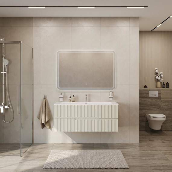 Тумба подвесная с раковиной Cezares DUET-N-1200-2C-SO-AS-P 120 см (раковина CZR-8073-120) альпака брашированная фото 8