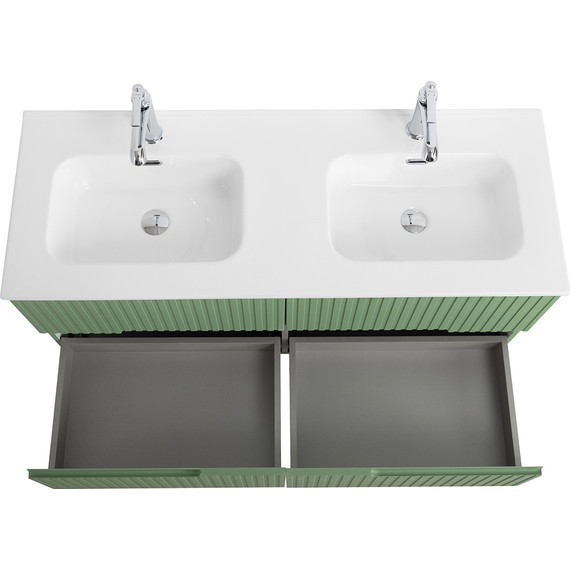 Тумба подвесная с раковиной Cezares DUET-N-1200-4C-SO-2-PS-P 120 см (раковина CZR-8095-120-2) фисташковый софт фото 7