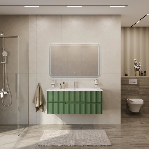 Тумба подвесная с раковиной Cezares DUET-N-1200-2C-SO-PS-P 120 см (раковина CZR-8073-120) фисташковый софт фото 10