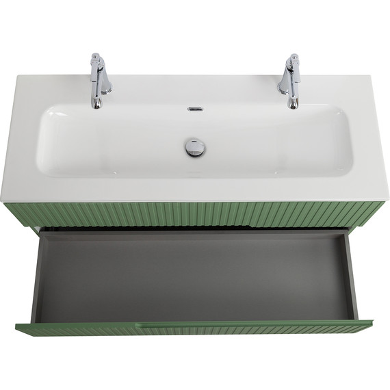 Тумба подвесная с раковиной Cezares DUET-N-1200-2C-SO-PS-P 120 см (раковина CZR-8073-120-1-2) фисташковый софт фото 7