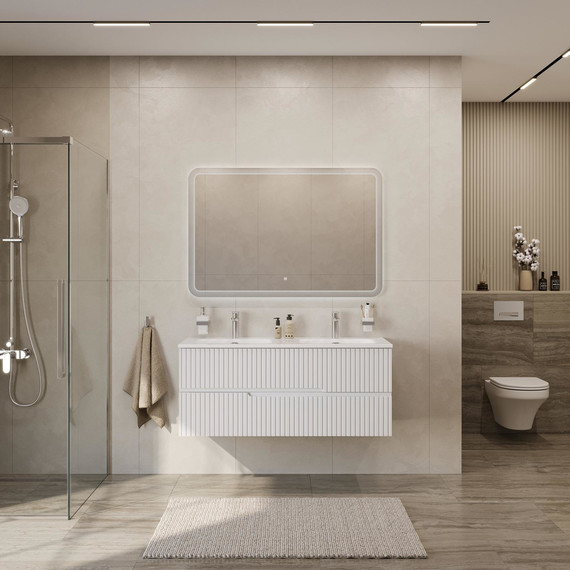 Тумба подвесная с раковиной Cezares DUET-N-1200-2C-SO-2-BL 120 см (раковина CZR-8073-120-2) bianco lucido фото 7