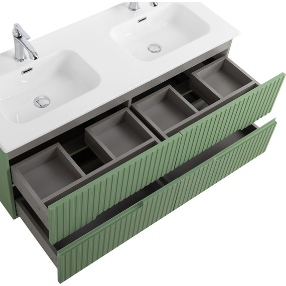 Тумба подвесная с раковиной Cezares DUET-N-1200-4C-SO-2-PS-P 120 см (раковина CZR-8095-120-2) фисташковый софт фото 5