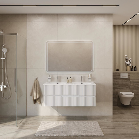 Тумба подвесная с раковиной Cezares DUET-N-1200-2C-SO-2-BL 120 см (раковина CZR-8095-120-2) bianco lucido фото 6