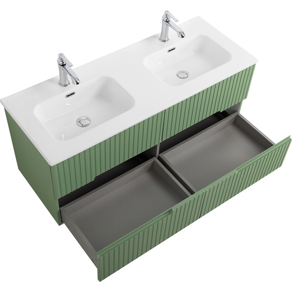 Тумба подвесная с раковиной Cezares DUET-N-1200-4C-SO-2-PS-P 120 см (раковина CZR-8095-120-2) фисташковый софт фото 3