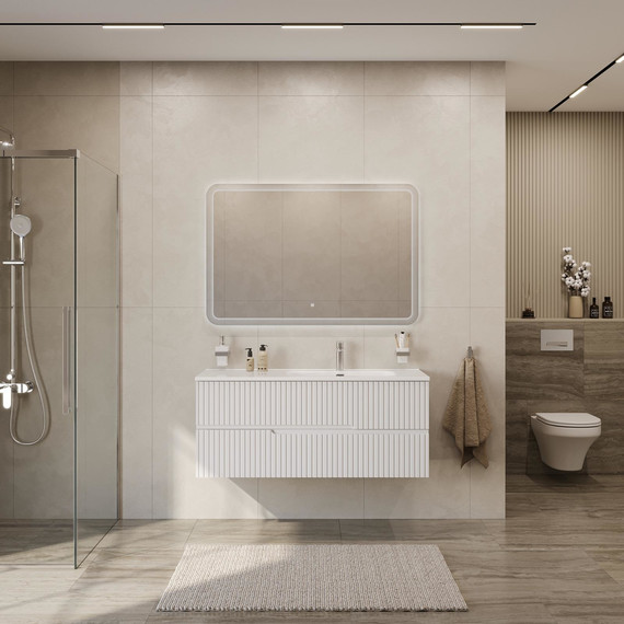 Тумба подвесная с раковиной Cezares DUET-N-1200-2C-SO-BL-R 120 см (раковина CZR-8095-120-R) bianco lucido фото 7