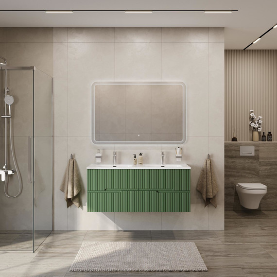 Тумба подвесная с раковиной Cezares DUET-N-1200-4C-SO-2-PS-P 120 см (раковина CZR-8095-120-2) фисташковый софт фото 9