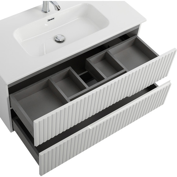 Тумба подвесная с раковиной Cezares DUET-N-1000-2C-SO-BL 100 см (раковина CZR-8095-100) bianco lucido фото 5