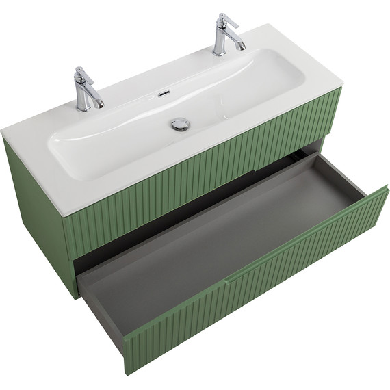 Тумба подвесная с раковиной Cezares DUET-N-1200-2C-SO-PS-P 120 см (раковина CZR-8073-120-1-2) фисташковый софт фото 3