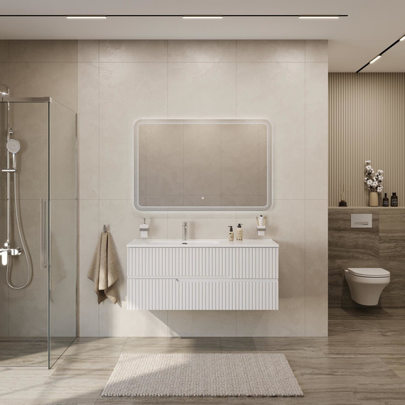 Тумба подвесная с раковиной Cezares DUET-N-1200-2C-SO-BL-L 120 см (раковина CZR-8095-120-L) bianco lucido фото 7