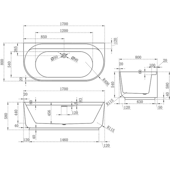 Ванна акриловая Vincea 170x80 см VBT-621B фото 3