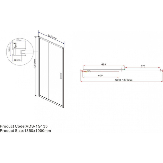 Душевая дверь Vincea Garda 135 см VDS-1G135CLG, брашированное золото/прозрачное фото 5