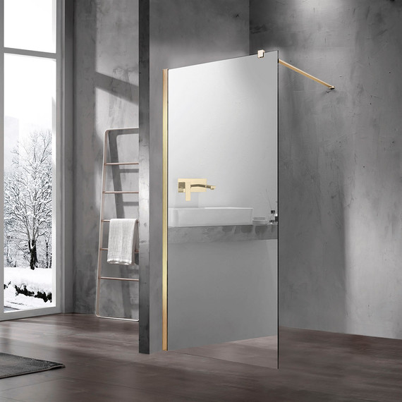 Душевая перегородка Vincea Walk in 90 см VSW-1H900MRG (стекло 8 мм) с кронштейном в комплекте, матовый золотой/зеркальное фото 