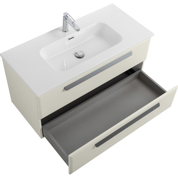 Тумба подвесная с раковиной Cezares ECO-CER-N-1000-2C-SO-AS-P 100 см (раковина CZR-8095-100) альпака брашированная фото 3