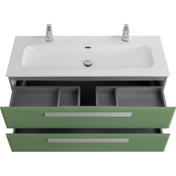 Тумба подвесная с раковиной Cezares ECO-CER-N-1200-2C-SO-PS-P 120 см (раковина CZR-8073-120-1-2) фисташковый софт фото 4