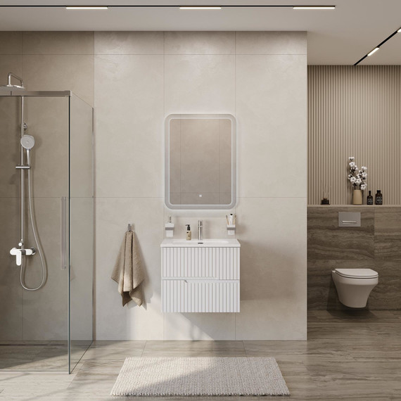 Тумба подвесная с раковиной Cezares DUET-N-700-2C-SO-BL 70 см (раковина CZR-8095-70) bianco lucido фото 6