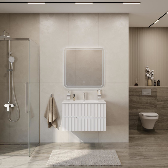 Тумба подвесная с раковиной Cezares DUET-N-900-2C-SO-BL 90 см (раковина CZR-8095-90) bianco lucido фото 7