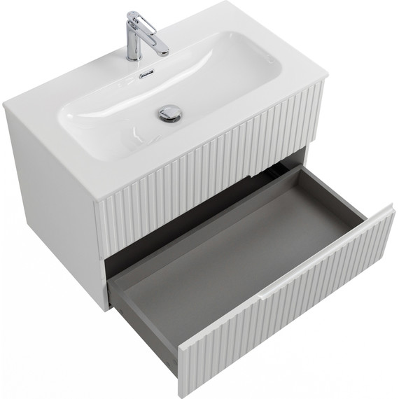 Тумба подвесная с раковиной Cezares DUET-N-800-2C-SO-BL 80 см (раковина CZR-8073-80) bianco lucido фото 3