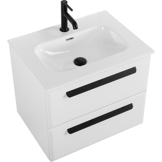 Тумба подвесная с раковиной Cezares ECO-CER-N-600-2C-SO-BL 60 см (раковина CZR-8073-60) bianco lucido фото 7