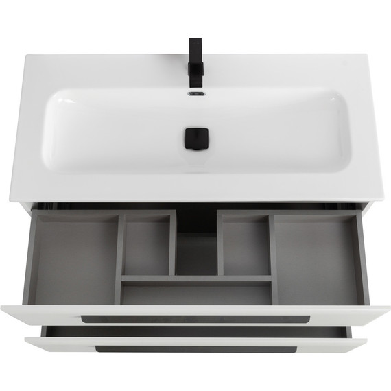 Тумба подвесная с раковиной Cezares ECO-CER-N-1000-2C-SO-BO 100 см (раковина CZR-8073-100) bianco opaco фото 4