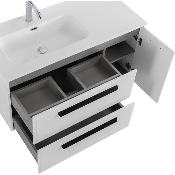 Тумба подвесная с раковиной Cezares ECO-CER-N-1000-2C-1A-SO-BL-L 100 см (раковина CZR-8095-100-L) bianco lucido фото 7