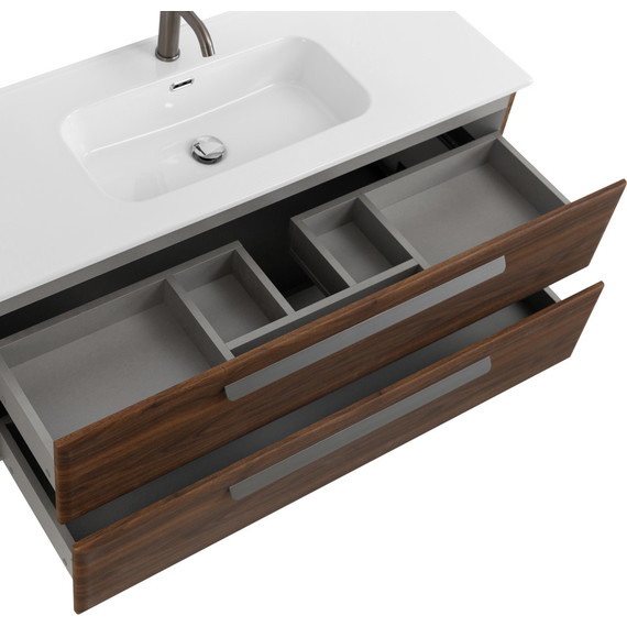 Тумба подвесная с раковиной Cezares ECO-CER-N-1200-2C-SO-NCS-P 120 см (раковина CZR-8095-120) орех шоколад софт фото 5