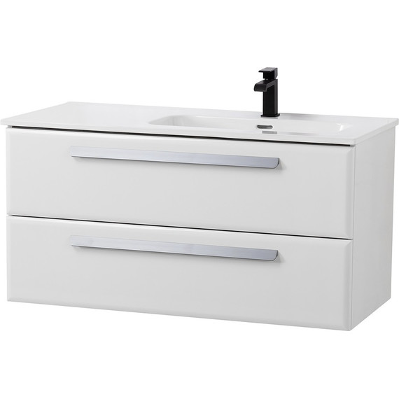 Тумба подвесная с раковиной Cezares ECO-CER-N-1000-2C-SO-BL-R 100 см (раковина CZR-8095-100-R) bianco lucido фото 2