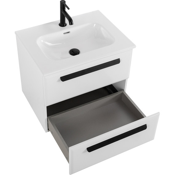 Тумба подвесная с раковиной Cezares ECO-CER-N-600-2C-SO-BL 60 см (раковина CZR-8073-60) bianco lucido фото 3