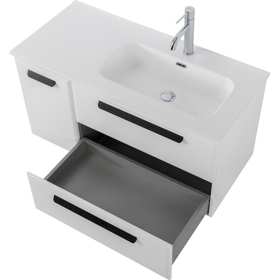 Тумба подвесная с раковиной Cezares ECO-CER-N-1000-2C-1A-SO-BL-R 100 см (раковина CZR-8095-100-R) bianco lucido фото 5