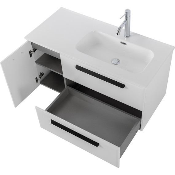 Тумба подвесная с раковиной Cezares ECO-CER-N-1000-2C-1A-SO-BL-R 100 см (раковина CZR-8095-100-R) bianco lucido фото 6