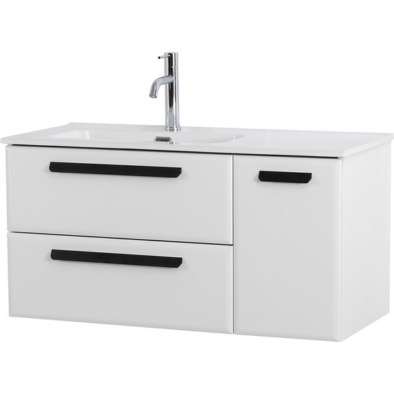 Тумба подвесная с раковиной Cezares ECO-CER-N-1000-2C-1A-SO-BL-L 100 см (раковина CZR-8095-100-L) bianco lucido фото 3