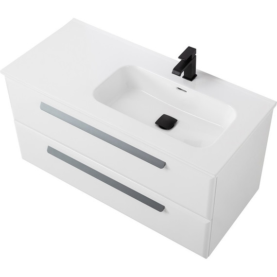 Тумба подвесная с раковиной Cezares ECO-CER-N-1000-2C-SO-BL-R 100 см (раковина CZR-8095-100-R) bianco lucido фото 6