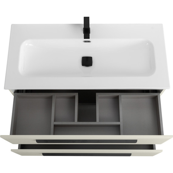 Тумба подвесная с раковиной Cezares ECO-CER-N-1000-2C-SO-AS-P 100 см (раковина CZR-8073-100) альпака брашированная фото 5