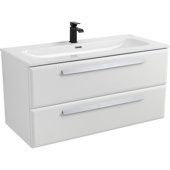 Тумба подвесная с раковиной Cezares ECO-CER-N-1000-2C-SO-BL 100 см (раковина CZR-8073-100) bianco lucido фото 2