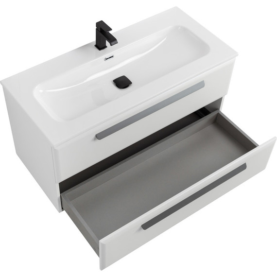 Тумба подвесная с раковиной Cezares ECO-CER-N-1000-2C-SO-BL 100 см (раковина CZR-8073-100) bianco lucido фото 3