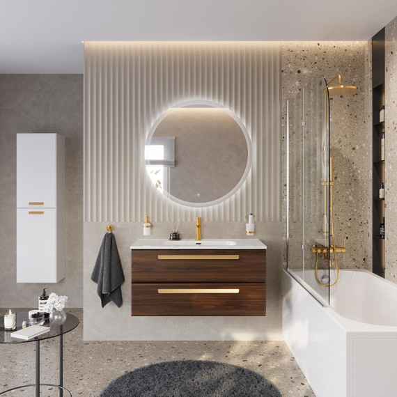 Тумба подвесная с раковиной Cezares ECO-CER-N-1000-2C-SO-NCS-P 100 см (раковина CZR-8095-100) орех шоколад софт фото 10