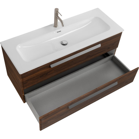 Тумба подвесная с раковиной Cezares ECO-CER-N-1200-2C-SO-NCS-P 120 см (раковина CZR-8073-120) орех шоколад софт фото 3