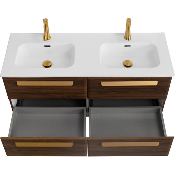 Тумба подвесная с раковиной Cezares ECO-CER-N-1200-4C-SO-2-NCS-P 120 см (раковина CZR-8095-120-2) орех шоколад софт фото 6