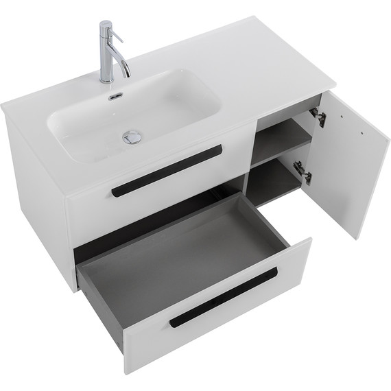 Тумба подвесная с раковиной Cezares ECO-CER-N-1000-2C-1A-SO-BL-L 100 см (раковина CZR-8095-100-L) bianco lucido фото 6