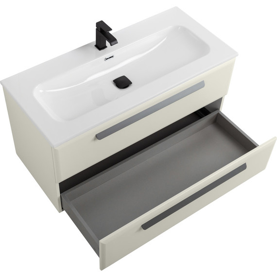 Тумба подвесная с раковиной Cezares ECO-CER-N-1000-2C-SO-AS-P 100 см (раковина CZR-8073-100) альпака брашированная фото 3