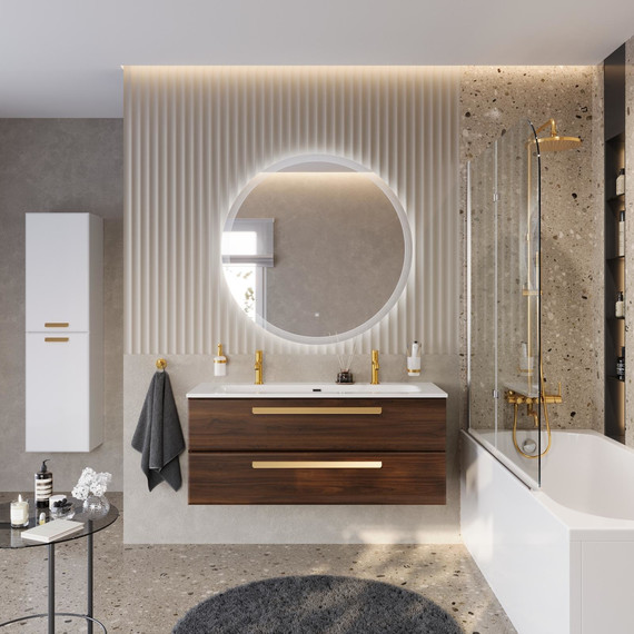 Тумба подвесная с раковиной Cezares ECO-CER-N-1200-2C-SO-NCS-P 120 см (раковина CZR-8073-120-1-2) орех шоколад софт фото 11