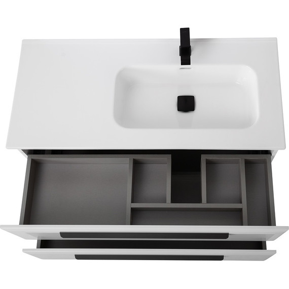 Тумба подвесная с раковиной Cezares ECO-CER-N-1000-2C-SO-BL-R 100 см (раковина CZR-8095-100-R) bianco lucido фото 4