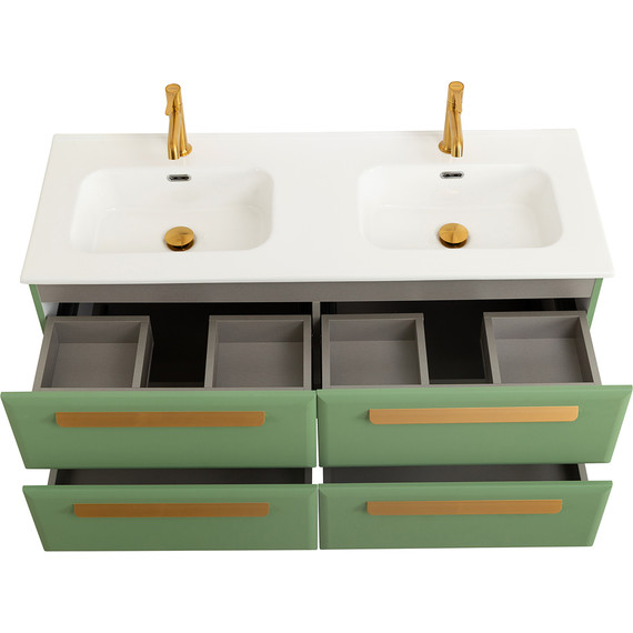 Тумба подвесная с раковиной Cezares ECO-CER-N-1200-4C-SO-2-PS-P 120 см (раковина CZR-8095-120-2) фисташковый софт фото 4