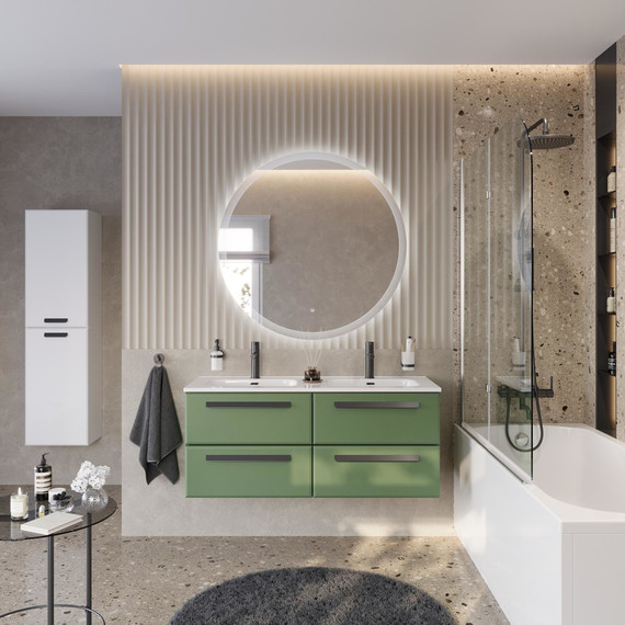 Тумба подвесная с раковиной Cezares ECO-CER-N-1200-4C-SO-2-PS-P 120 см (раковина CZR-8095-120-2) фисташковый софт фото 11