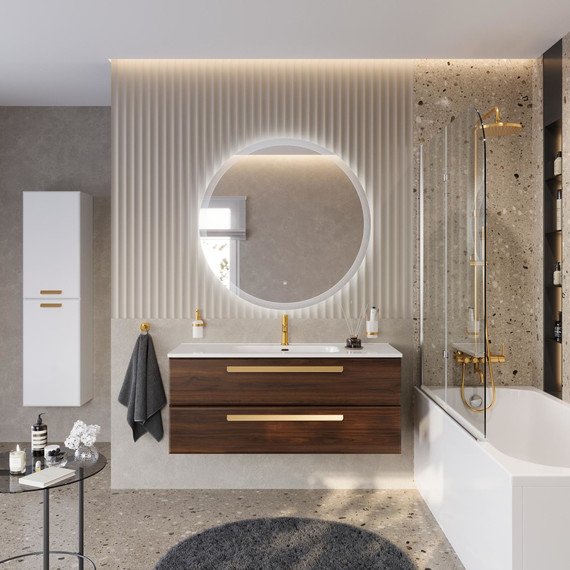 Тумба подвесная с раковиной Cezares ECO-CER-N-1200-2C-SO-NCS-P 120 см (раковина CZR-8095-120) орех шоколад софт фото 10