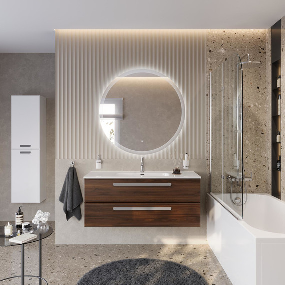 Тумба подвесная с раковиной Cezares ECO-CER-N-1200-2C-SO-NCS-P 120 см (раковина CZR-8095-120) орех шоколад софт фото 9