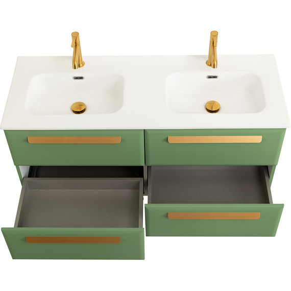 Тумба подвесная с раковиной Cezares ECO-CER-N-1200-4C-SO-2-PS-P 120 см (раковина CZR-8095-120-2) фисташковый софт фото 5