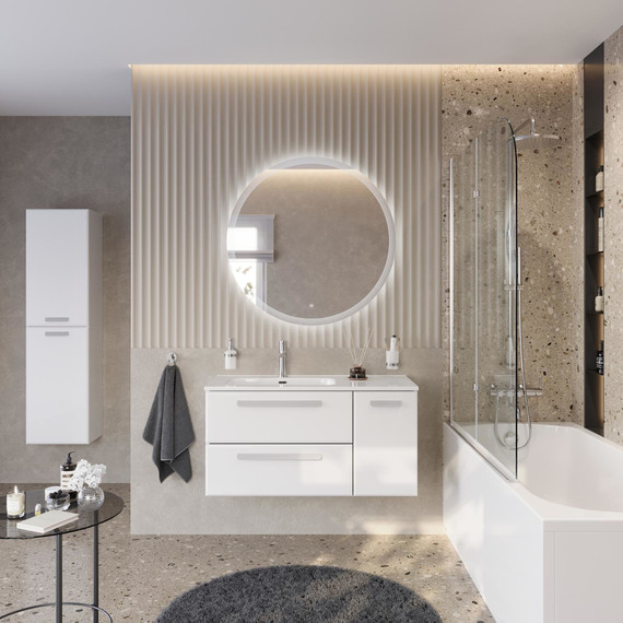 Тумба подвесная с раковиной Cezares ECO-CER-N-1000-2C-1A-SO-BL-L 100 см (раковина CZR-8095-100-L) bianco lucido фото 16