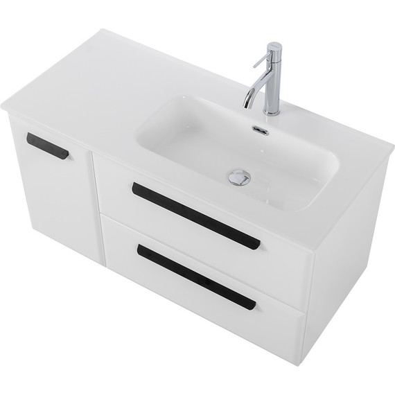 Тумба подвесная с раковиной Cezares ECO-CER-N-1000-2C-1A-SO-BL-R 100 см (раковина CZR-8095-100-R) bianco lucido фото 4